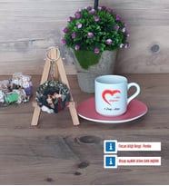 Sevgiliye Hediye Türk Kahvesi Fincanı Ahşap Altlıklı ve Fotoğraflı Ahşap Anahtarlık Hediye (Model 6)