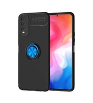 Vivo Y11S Kılıf Zore Ravel Yüzüklü Silikon Kılıf (Siyah-Mavi)