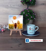 Patoloji Teknikeri Fotoğraflı Dekoratif Taş, Ahşap Altlıklı Türk Kahvesi Fincanı Hediye (Model 4)