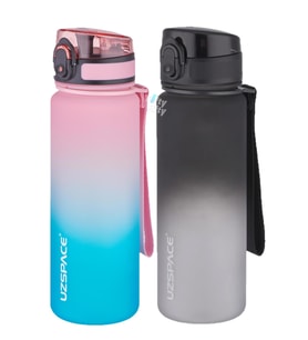 Uzspace 2'li Tritan Matara Seti 500 ml Çift Renk Softtouch FF Collection Tritan Su Matarası (Yeşil-Beyaz)