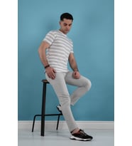 SLİMFİT ÇİZGİLİ ÖRME KUMAŞ ERKEK T-SHİRT (Gri)