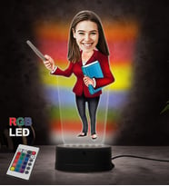 Doğum Günü Hediyesi,Sevgiliye Hediye, Kişiye Özel Fotoğraflı Kadın Öğretmen Karikatür 3D Led Lamba (RGB)