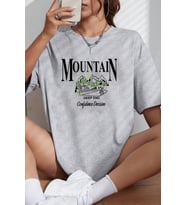 Unisex Montain Baskılı T-shirt (Gri)