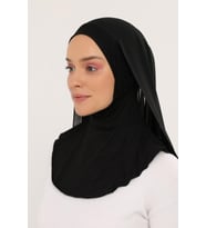 Hazır Pratik Lüks  Boyunluklu Boneli Şifon Şal (Siyah)