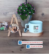 Kız Kardeş Kupa Bardak Beyaz ve Fotoğraflı Ahşap Anahtarlık Hediye (Model 8)