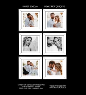 6 Adet 20x20 Çerçeve - Mdf Çerçeve - Kare Fotoğraf Çerçevesi (Beyaz)