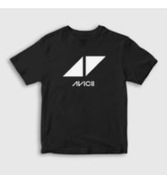 Presmono Unisex Çocuk Beyaz Logo Dj Avicii T-Shirt 439021tt (Siyah)