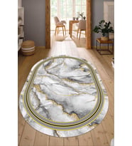 Dijital Baskılı Kaymaz Taban Yıkanabilir Oval Salon Halısı Mutfak Halısı Yolluk NDO-HY-963 (Gold)