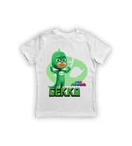 pj maskeliler baskılı pamuklu penye kumaş yazlık çocuk tişört (Beyaz)