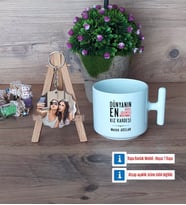 Kız Kardeş Kupa Bardak Beyaz ve Fotoğraflı Ahşap Anahtarlık Hediye (Model 12)