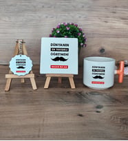 Erkek Öğretmene Hediye Hediye Seti Kupa Bardak T Kulplu, Dekoratif Taş, Anahtarlık Öğretmenler Günü Hediyesi (Model 7)