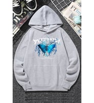 Unisex Blue Butterfly Baskılı Sweatshirt (Gri)