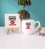 Dünyanın En Güzel Öğretmeni Kupa Bardak Lacivert Dekoratif Taş Baskı (Model 9)