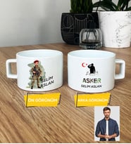 Kişiye Özel Karikatürlü Asker Lüks Fincan Askere Hediye Asker Sevgiliye Hediye (Beyaz)