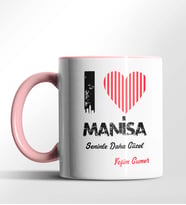 Kişiye Özel Manisa Seninle Daha Güzel Tema Siyah Renk Kupa (Pembe)
