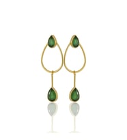 Kadir Jewellery 22 Ayar Altın Kaplama Kadın Sallantılı Küpe -El İşçiliği Ve Hipoalerjenik Küpe-E85 (Yeşil)