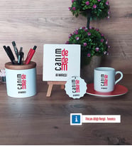 Dedeye Hediye Hediye Seti Dekoratif Taş, Kalemlik, Ahşap Altlıklı Türk Kahvesi Fincanı, Ahşap Anahtarlık Hediye (Model 8)
