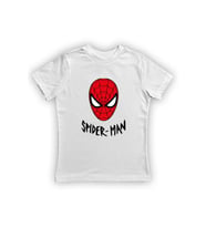 Spiderman baskılı örümcek adam pamuklu penye kumaş yazlık çocuk tişört (Beyaz)