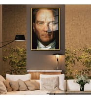 Metal Çerçeveli Cam Tablo Atatürk Portresi (Gold)
