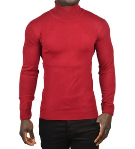 DeepSEA Erkek  Tam Balıkçı Yaka Yanları Desenli Slim Fit Boğazlı Triko Kazak 2505495 (Bordo)