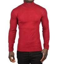 DeepSEA Erkek  Tam Balıkçı Yaka Yanları Desenli Slim Fit Boğazlı Triko Kazak 2505495 (Bordo)