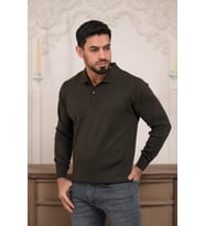 Woolen World Polo Yaka Düz Renk Yünlü Erkek Triko Kazak (Kahverengi)