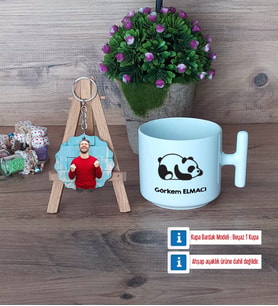 Uykucu Panda Kupa Bardak Beyaz ve Fotoğraflı Ahşap Anahtarlık Hediye (Model 12)