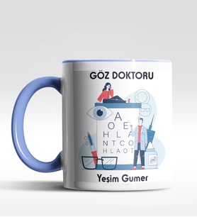 Kişiye Özel Göz Doktoru Tasarımlı Siyah Kupa (Beyaz-Mavi)