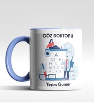 Kişiye Özel Göz Doktoru Tasarımlı Siyah Kupa (Beyaz-Mavi)
