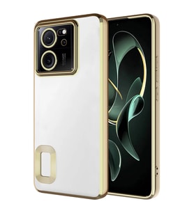 Xiaomi Mi 13T Pro Kılıf Logo Yeri Açık Kamera Lens Korumalı Renkli Kenarlı Şeffaf Silikon (Gold)
