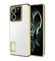 Xiaomi Mi 13T Pro Kılıf Logo Yeri Açık Kamera Lens Korumalı Renkli Kenarlı Şeffaf Silikon (Gold)