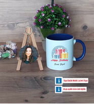 Doğum Günü Hediyesi Kupa Bardak Beyaz ve Fotoğraflı Ahşap Anahtarlık Hediye (Model 3)