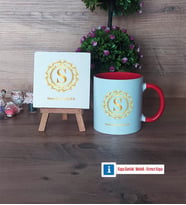 Gold Baş Harf Dekoratif Taş, Kupa Bardak Kırmızı Hediye (Model 1)