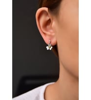 Papatya Silver 925 Ayar Gümüş Rodyum Kaplama Hediyeli Çiçek Taşlı Frezya Çiçeği Küpe (Oliv)