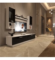 Decoraktiv Eko 5DAB Mdf Std Tv Ünitesi Tv Sehpası - Parlak Beyaz (Siyah - Beyaz)