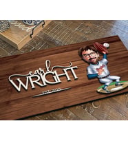 BK Gift Kişiye Özel Erkek Beyzbol Oyuncusu Karikatürlü Kabartma Figürlü Ahşap Tablo, Duvar Dekoru, Arkadaşa Hediye, Özel Tasarım Ev Hediyesi-1 (Ceviz)