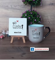 Gazeteci Dekoratif Taş, Kupa Bardak Kırmızı Hediye (Model 9)