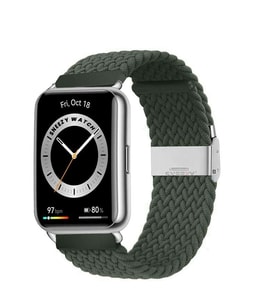 Sneezy Huawei Watch Fit 2 İle Uyumlu Metal Klips Solo Fiberlink Örgü Kordon (Haki)