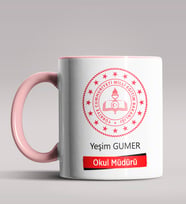 Kişiye Özel Okul Müdürü Tasarımlı Siyah Renk Kupa Bardak 2 (Pembe)