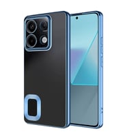Xiaomi Redmi Note 13 4G Kılıf Logo Yeri Açık Kamera Lens Önü Korumalı Renkli Kenarlı Şeffaf Silikon (Mavi)