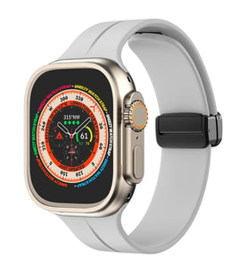 Apple Watch 49mm Ultra Seri Uyumlu Coastal Manyetik Tokalı Silikon Kordon (Gri)