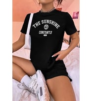 Unisex Sunshine Baskılı Şort Takım (Siyah)