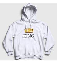 Presmono Unisex Gri King Kral Kapüşonlu Sweatshirt 381383tt (Beyaz)