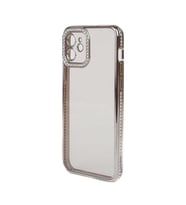 Apple iPhone 12 Kılıf Kamera Korumalı Taşlı Zore Mina Kılıf (Gümüş)