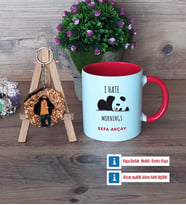 Sevimli Panda Kupa Bardak Beyaz ve Fotoğraflı Ahşap Anahtarlık Hediye (Model 2)