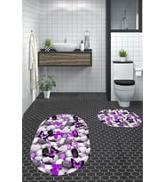 EVDEYA 3D Dijital Yıkanabilir Kelebek Desen İkili Banyo Halısı Paspas Oval Klozet Takımı, OKLOZET-44-KAHVE, (Mor)