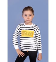 Toontoy Kız Çocuk Çizgi Desenli Baskılı Sweatshirt (Ekru)