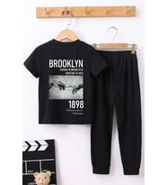Çocuk 1898 Brooklyn Baskılı Alt - Üst Eşofman Takımı (Siyah)