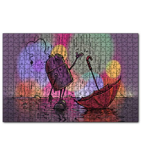 Cakapuzzle Robot Yağmur ve Şemsiye  Puzzle Yapboz MDF (Ahşap) (1000 Parça)