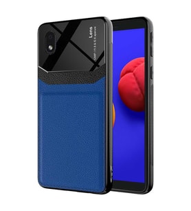 Galaxy A01 Core Kılıf Zore Emiks Deri Görünümlü Kılıf (Lacivert)